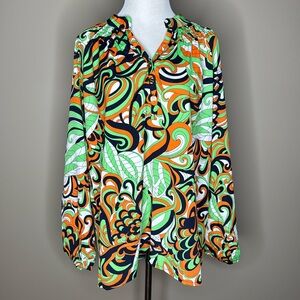 Tracy Negoshian womens long sleeved Kira blouse swirly petals size XL.